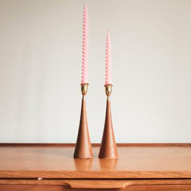 Teak wood candle holders - tapered 