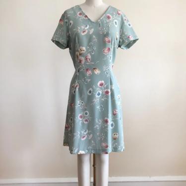 Pale Blue/Green Floral Print Mini-Dress - 1990s 