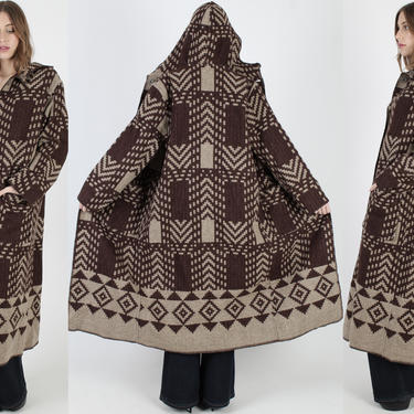 Vintage 80s Woolrich Blanket Coat Long Brown Wool Hooded Duster