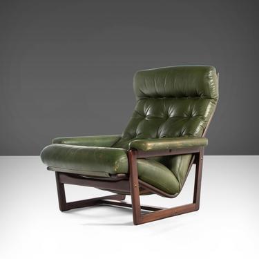 Dutch Modern Lounge Chair by 'T Spectrum in Rosewood Stained Wenge Wood and Original Distressed Leather, c. 1960s 