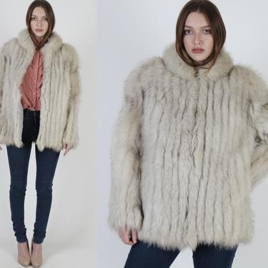 SAGA Fox Fur Coat, Womens Designer Fox Jacket, Apres Ski Trip Clothing, Vintage 80s Corded Plush Suede Stroller Jacket 