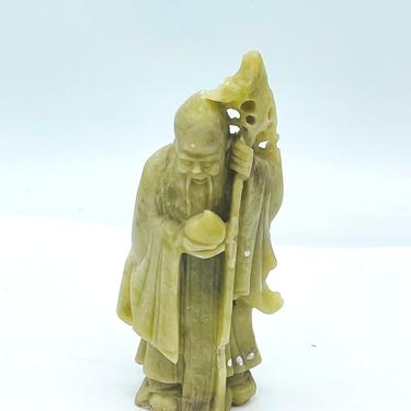 Antique Chinese God of Longevity Carved Soapstone 