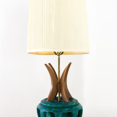 Bitossi Style Mid Century Wood and Pottery Lamp - mcm 