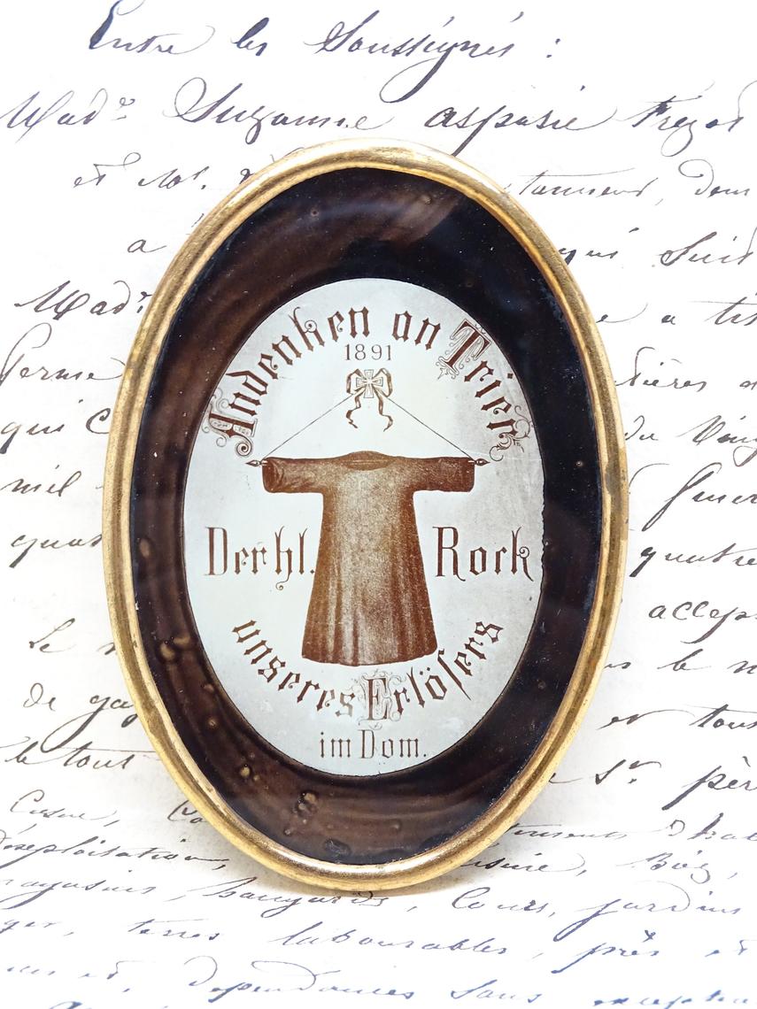 Antique 1891 German Icon of the Seamless Robe of Jesus, Vintage