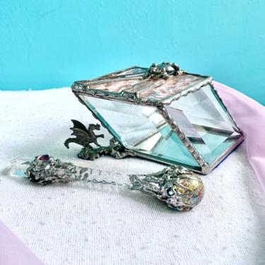 Dragon Design Glass Box, Crystal Wand, Art Glass, Iridescent, Quartz, Artisan 