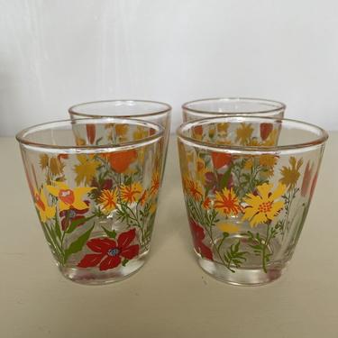 4 Vintage Hazel Atlaswild flower drinking glasses, Wild Flower Tulip glasses, Sour Cream Glasses, retro drinking glasses, barware 