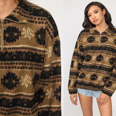 Fleece Pullover Sweatshirt Jacket 90s Bugle Boy Fleece Brown 