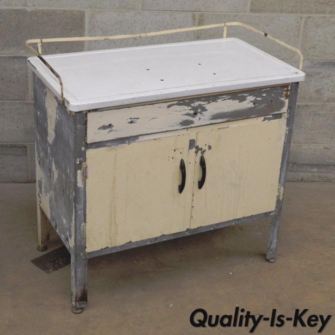 Antique Industrial Steel Metal Enamel Top Medical Cabinet Diy