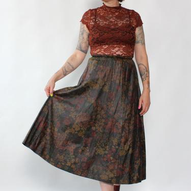 October Floral Leather Flare Skirt XS-M