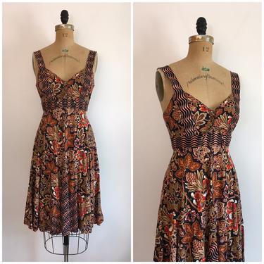 Vintage 1970s Block Print Cotton Maxi Dress 70s Batik Boho Prairie Dress 