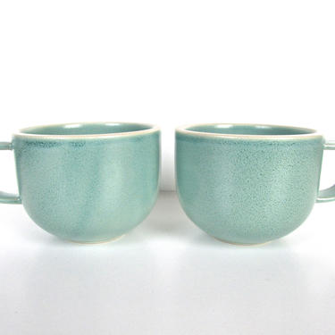 Set Of 2 Sasaki Colorstone Coffee Mugs In Matte Vert De Gris, Massimo Vignelli Sea Foam Green, Post Modern Coffee Cups, Minimalist Kitchen 