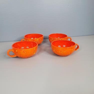 Set of 4 Orange Confetti Ceramic Coffee Mugs 