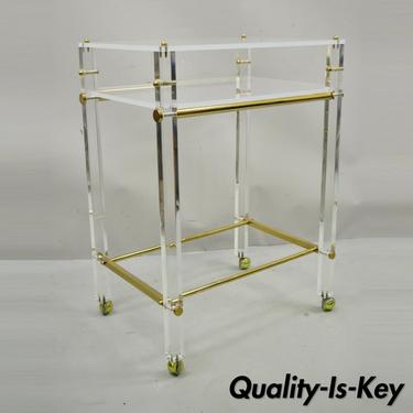 Lucite and Brass Mid Century Modern Rolling Bar Cart Trolley Tea Table Stand