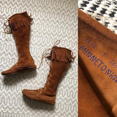 Vintage Minnetonka Moccasin Boots Minnetonka Front Lace Knee High Boots Wisdom Vintage Ashland OR