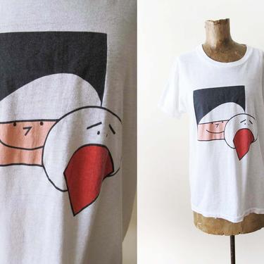 Vintage 80s Screen Stars T Shirt Large - Cartoon Girl and Bird Vintage White Shirt - Soft Worn In Tee Shirt 