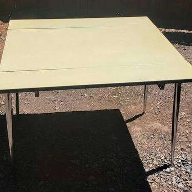 Mid Century Modern 1950's - 1960's Chrome Yellow Dining Kitchen Table Collapsible Sliding Top 