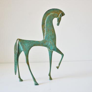 Mid-Century Verdigris Etruscan Brass Horse Sculpture in the manner of Frederick Weinberg 