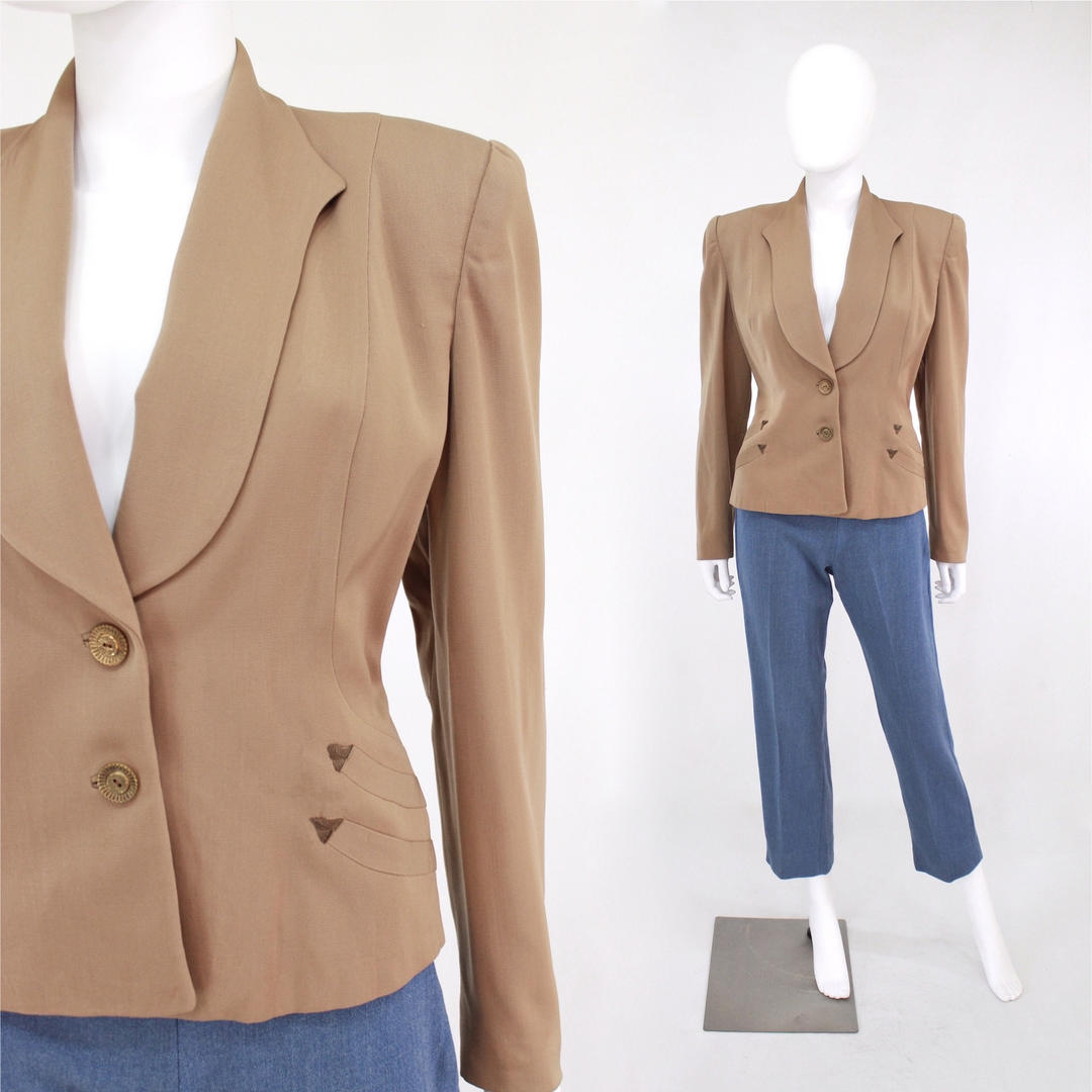 1940s Sandy Tan Gabardine Blazer 1940s Gab Jacket 1940 Veracious