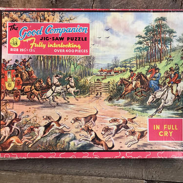 Jigsaw Puzzle Fox Hunt Hounds Scene, In Full Cry, 400 Pieces, Equestrian, Original Box 