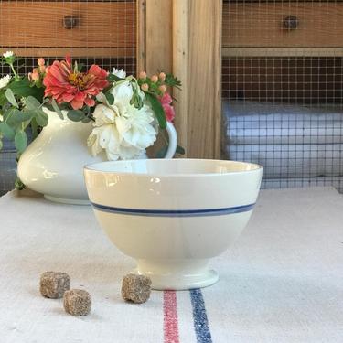 Beautiful vintage French ironstone cream with blue stripes cafe au lait bowl- BSC1 
