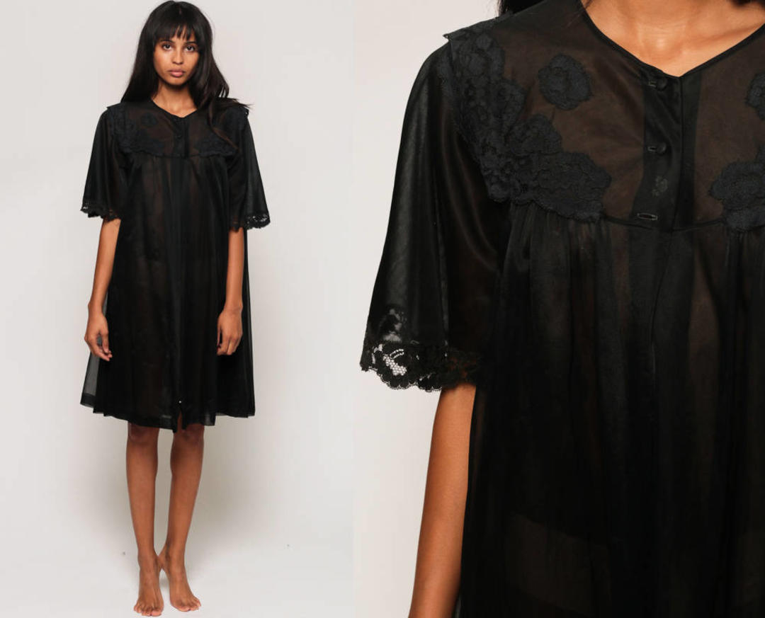 Sheer Robe Jacket Black Lace 80s Boho Bed Jacket TRAPEZE | Shop Exile ...