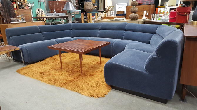 7 Piece Vintage Sectional Sofa With Blue Upholstery In The Style