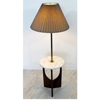 Mid Century Modern Walnut Brass Marble Floor Lamp Table Pearsall Style 1960s 