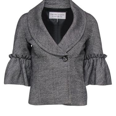 Trina Turk - Grey Cropped Bell Sleeve Buttoned Wool Blend Jacket Sz 0