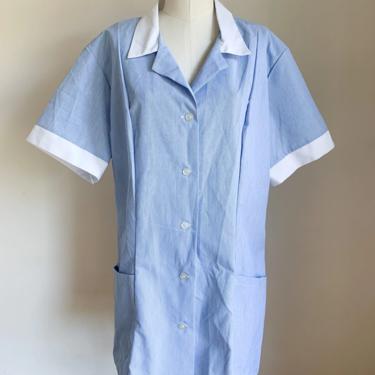 Vintage 1980s Angelica Pinstriped Nurse Uniform Top / XL 