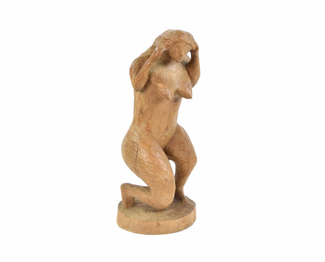 Nicholas Mocharnuk Wood Sculpture of Voluptuous Woman - 1940s Folk Art Sculptures hot - Signed Nimo - Rare Unusual Underground Artwork