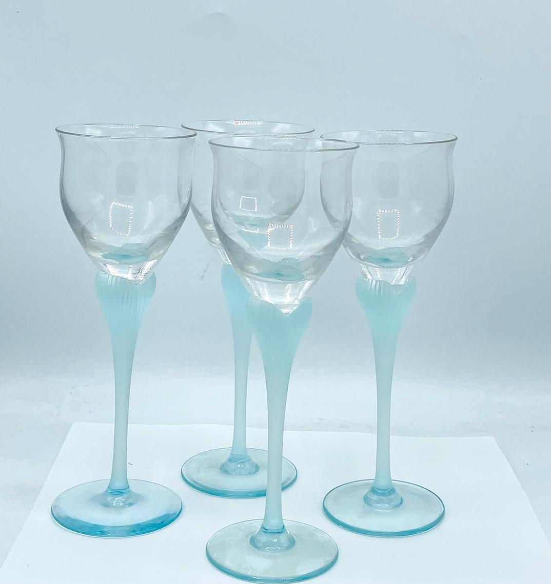 4 Vintage Pale Blue Frosted Wine Glasses Abstract -   Blue wine glasses,  Frosted wine glasses, Contemporary wine glasses