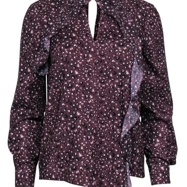 Parker - Burgundy Leopard Print Ruffled Long Sleeve Blouse Sz XS