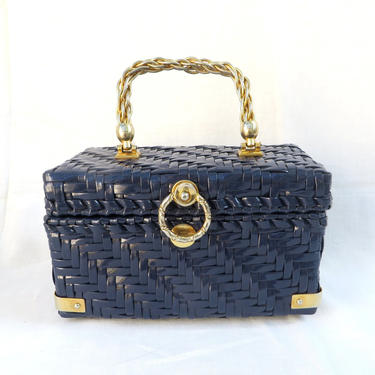 VTG Lesco Lona shops Navy Blue Wicker Purse