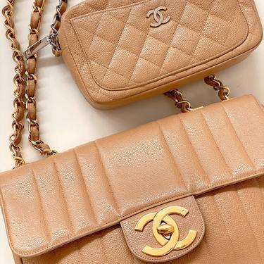 Chanel Medium Classic Double Flap Bag Dark Beige Caviar Light Gold