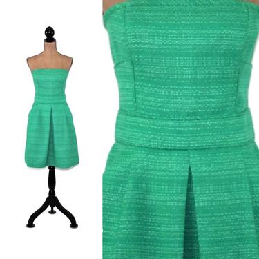 Green Strapless Dress Medium, Midi Fit &amp; Flare Dress with Pockets, Vintage Clothing Women, Banana Republic Size 10 