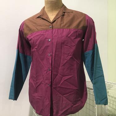 Vintage 80s FRENCH DESIGNER BLOUSE Tri-Color Maroon Fuschia Paris France Cardin Chanel Dior Hermes Gaultier Givenchy Lacroix Laurent Vuitton 