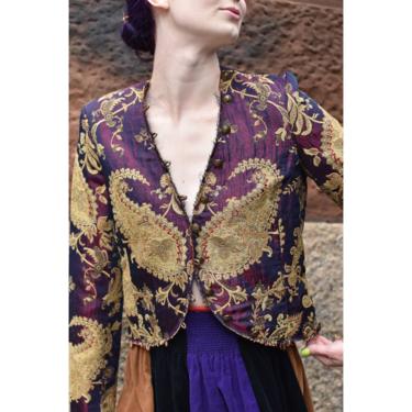 1990’s | Nicole Miller | Cranberry and Gold Paisley Blazer 