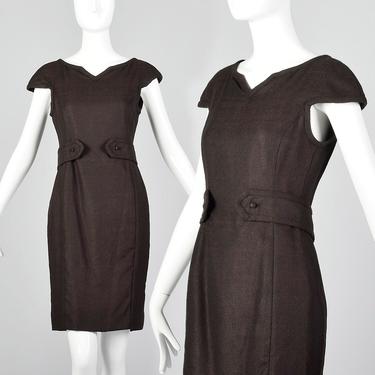 Small Brown Wool Dress Short Sleeve Pencil Dress Wear to Work Day Wear Classic Timeless Fall Autumn Vintage 