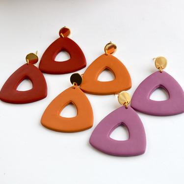 Triangle Hoop Earrings, Handmade Clay Jewelry, Gift for Her 