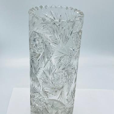 ABP American Brilliant Cut Style Glass Large Brilliant Cylinder Vase 10”x4.25&quot; Great Condition- Buzz Sawtooth 