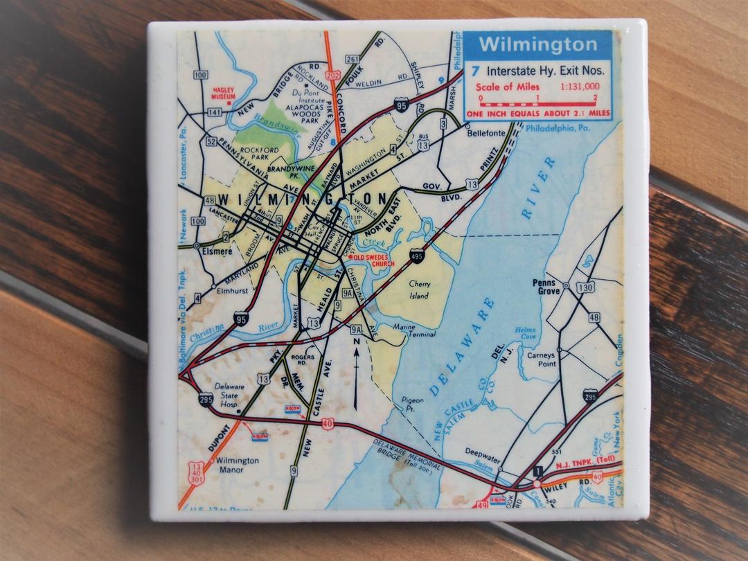 1974 Wilmington Delaware - Handmade Repurposed Vintage Map Coaster ...