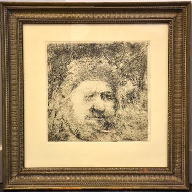 1967 Portrait Etching of Rembrandt By Joel Iskowity Titled “Homage to Rembrandt” 