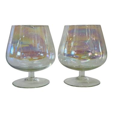 Vintage 1960s Iridescent Brandy Snifters, Pair