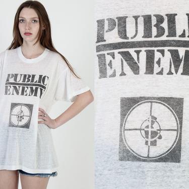 Vintage Public Enemy 80s Paper Thin Hip Hop Rap Chuck D Single Stitch 50 50 T Shirt XL 