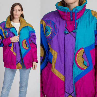 80s Izzi Oversize Color Block Puffer Jacket - Medium | Vintage Streetwear Colorful Winter Ski Coat 