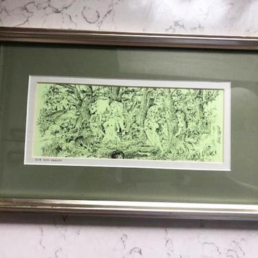 Vintage &quot;Eve and Friends&quot; Etched Art Signed By Artist, Antique Collectable Ink Art by LeChalet