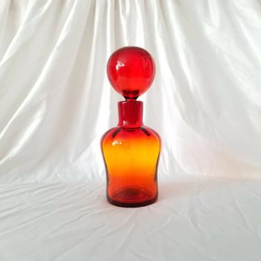 Vintage Amberina Glass Decanter / Blown Glass Wine Carafe with Ball Stopper / MCM Colored Glass Home Decor / Blenko Tangerine Decanter 