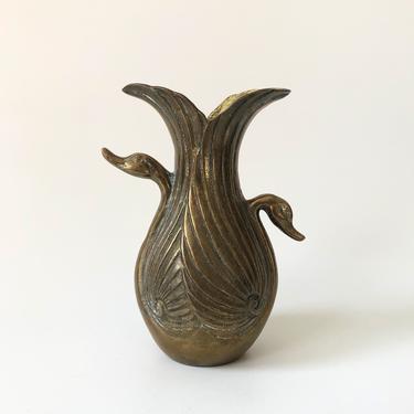 Vintage Brass Swan Vase 