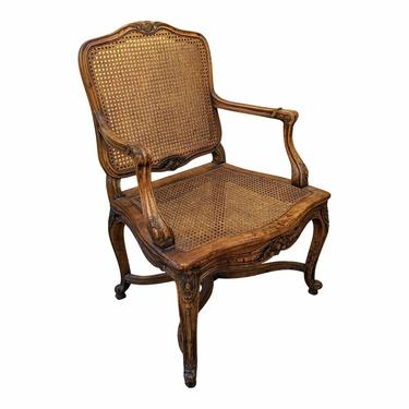 Vintage French Provincial Boho Chic Woven Rattan Arm Chair