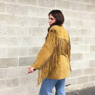 Vintage Fringe Suede Jacket Retro 1980s Winlit + Western Cowgirl + Genuine Leather + Tan + Size Small + Western + Womens Apparel 